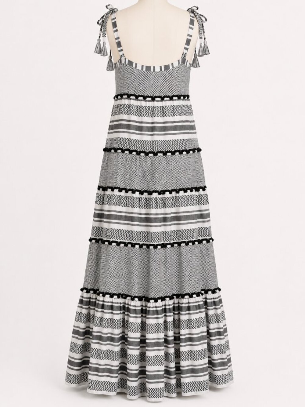 Veronica Beard Quartz Dress Black White Cotton Tassel Tie Maxi - Picture 4 of 7